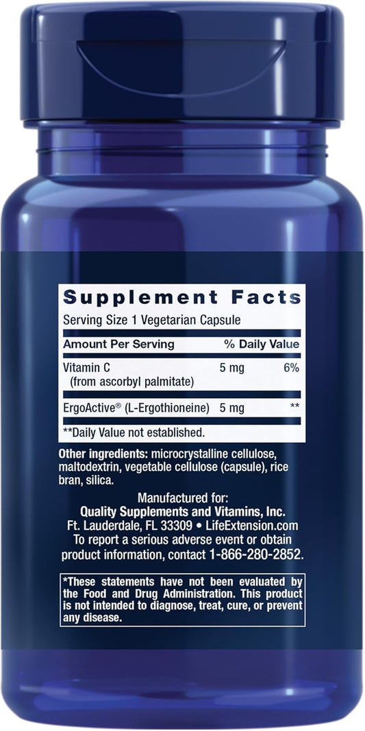 Life Extension Essential Youth L-Ergothioneine – Promotes Longevity & Healthy Aging – Gluten-Free – Non-Gmo – Vegetarian – 5 Mg – 30 Vegetarian Capsules