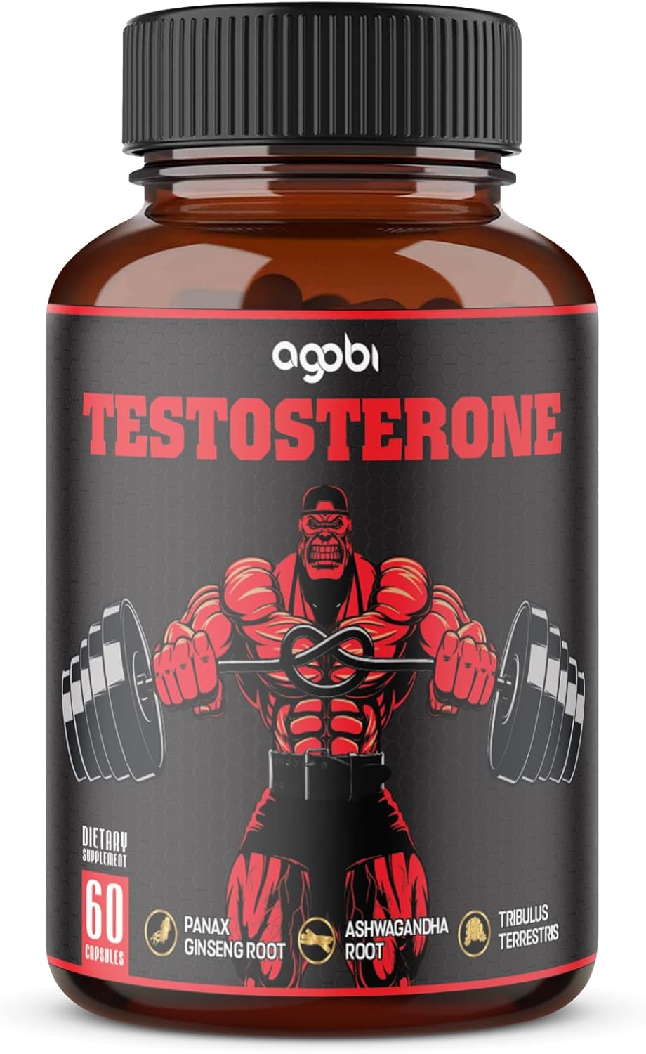 Agobi Testosterone Supplement For Men - 11 Potent Herbs - Ashwagandha, Tribulus, Ginseng & More - 60 Capsules For 1 Month