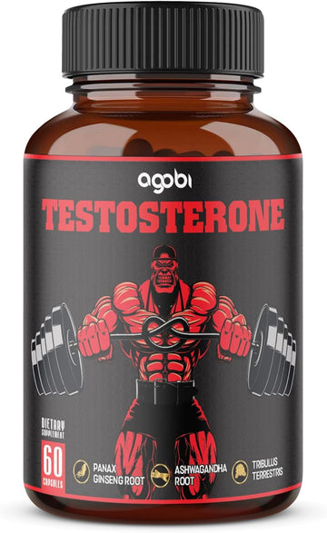 Agobi Testosterone Supplement For Men - 11 Potent Herbs - Ashwagandha, Tribulus, Ginseng & More - 60 Capsules For 1 Month