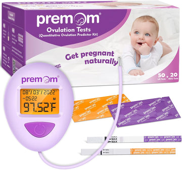 Premom 50 Ovulation & 20 Pregnancy Test Kit + Basal Body Thermometer for Ovulation Tracking EBT 380