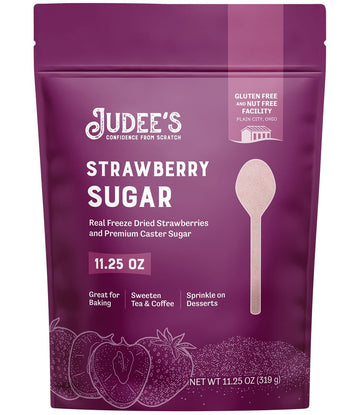 Judee's Strawberry Sugar 11.25 oz - Made with Premium Caster Sugar - Great for Baking - Sprinkle on Desserts and Sweeten Tea or Coffee - Gluten-Free and Nut-Free