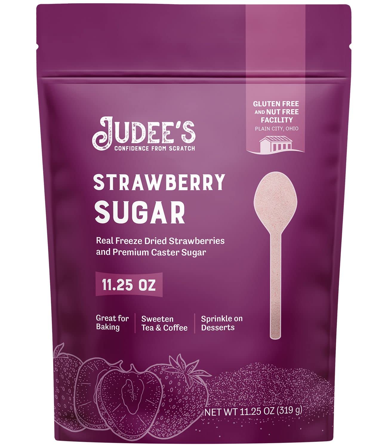 Judee'S Strawberry Sugar 11.25 Oz - Made With Premium Caster Sugar - Great For Baking - Sprinkle On Desserts And Sweeten Tea Or Coffee - Gluten-Free And Nut-Free