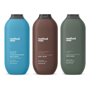 Method Men Body Wash Variety Pack - 3 Scents - Glacier + Granite, Sandalwood + Vetiver, Juniper + Sage - 18 fl oz Each