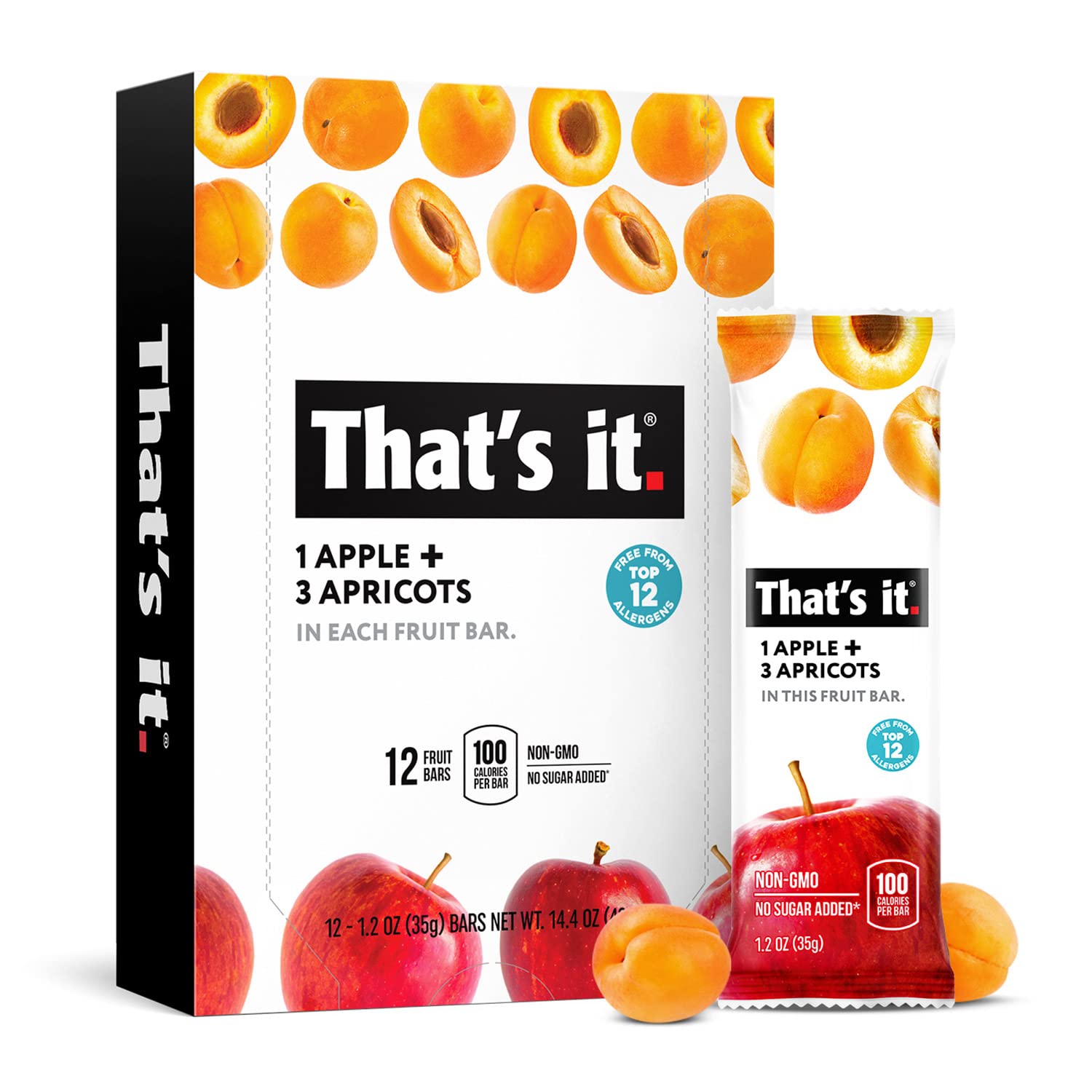 That'S It. Apple + Apricot 100% Natural Real Fruit Bar, Best High Fiber Vegan, Gluten Free Healthy Snack, Paleo For Children & Adults, Non Gmo No Added Sugar, No Preservatives Energy Food (12 Pack)