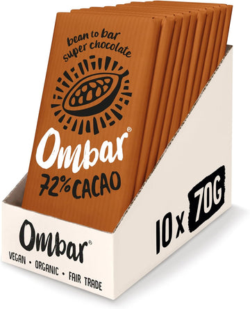Vegan Chocolate - Ombar Centres Pistachio (70G X 10 Bars) Organic, Fair Trade, Dairy Free And Gluten Free Chocolate