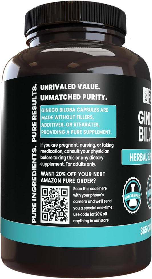 Pure Original Ingredients Ginkgo Biloba (365 Capsules) No Magnesium Or Rice Fillers, Always Pure, Lab Verified