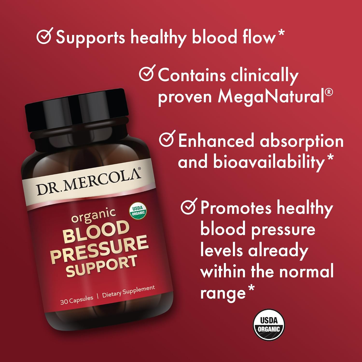 Dr. Mercola Organic Blood Pressure Support, 30 Servings (30 Capsules), Dietary Supplement, Supports Skin & Mental Focus, Non-GMO, Certified USDA Organic : Health & Household