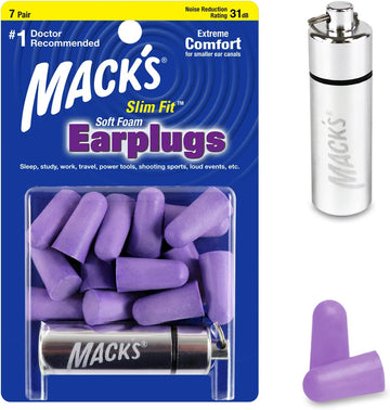 Mack?s Slim Fit Soft Foam Earplugs, 7 Pair with Travel Case ? Small Ear Plugs for Sleeping, Snoring, Traveling, Concerts, Shooting Sports and Power Tools | Made in USA