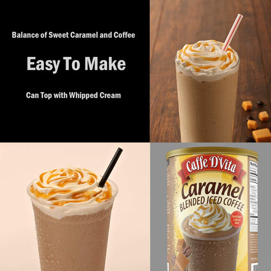 Caffe D’Vita Caramel Blended Ice Coffee - Caramel Frappe Mix, Blended Iced Coffee Mix, Gluten Free, No Cholesterol, No Hydrogenated Oils, No Trans Fat, Caramel Frappuccino Mix - 3 Lb Can