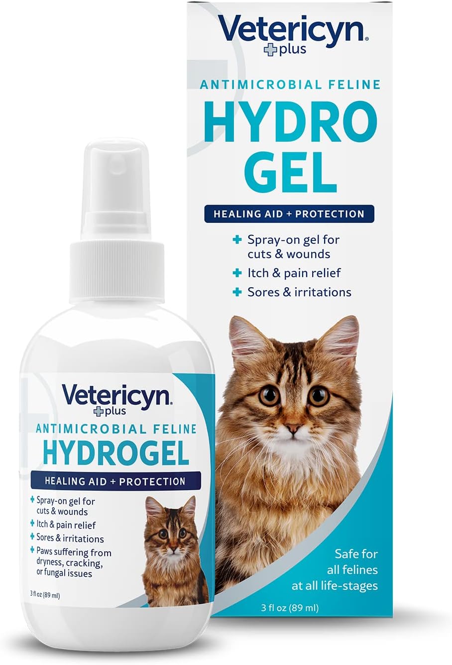 Vetericyn Plus Cat Wound Care Hydrogel Spray | Feline Healing Aid and Wound Protectant, Sprayable Gel to Relieve Cat Itchy Skin. 3 ounces