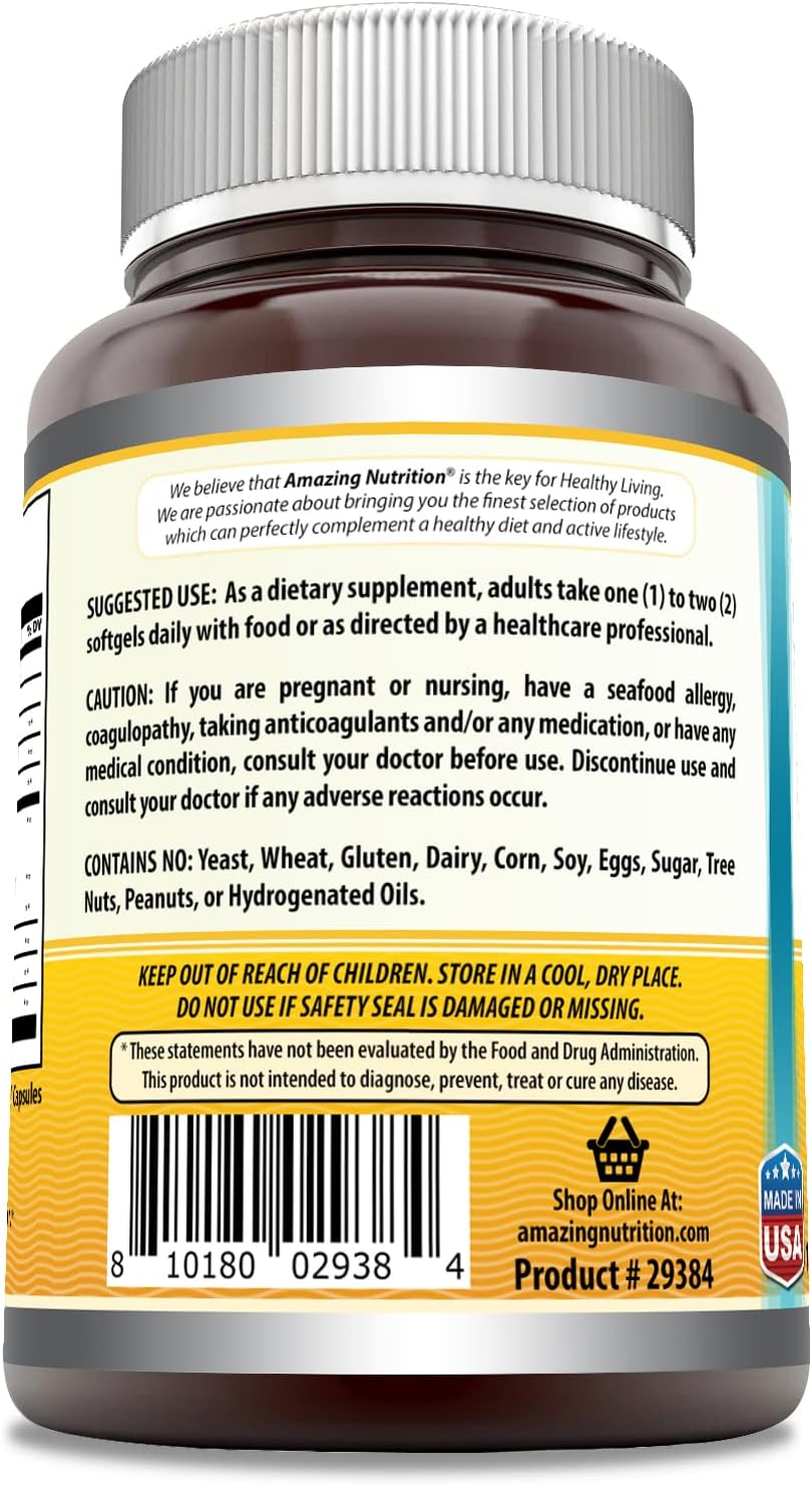 Amazing Omega Norwegian Cod Liver Oil 1250 Mg 120 Softgels Supplement (Fresh Orange Flavor) : Health & Household