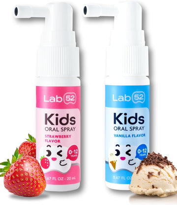 Lab52 Kids Oral Spray Duo Set, Toddler Toothpaste Helper For Cavity Repair And Fresh Breath, Children Anticavity With Fluoride Free For Newborn To Preschoolers, Xylitol (Strawberry & Vanilla)