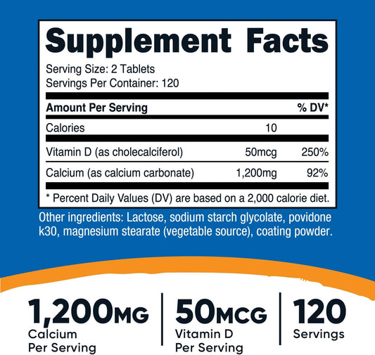 Nutricost Calcium With Vitamin D, 240 Tablets - Calcium (1200Mg) Vitamin D (50Mcg) Per Serving - Non-Gmo, Gluten Free