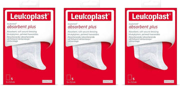 Leukoplast Leukomed Absorbent Plus Dressings - Soft Cushioning Breathable Fabric Wound Plaster For Cuts & Blisters - 5Pcs 5Cm X 7.2Cm (X3 Pack)
