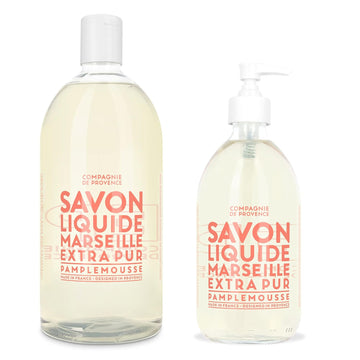 Compagnie De Provence Savon De Marseille Extra Pure Liquid Soap - Pink Grapefruit - 16.7 Fl Oz Glass Pump Bottle And 33.8 Fl Oz Plastic Bottle Refill