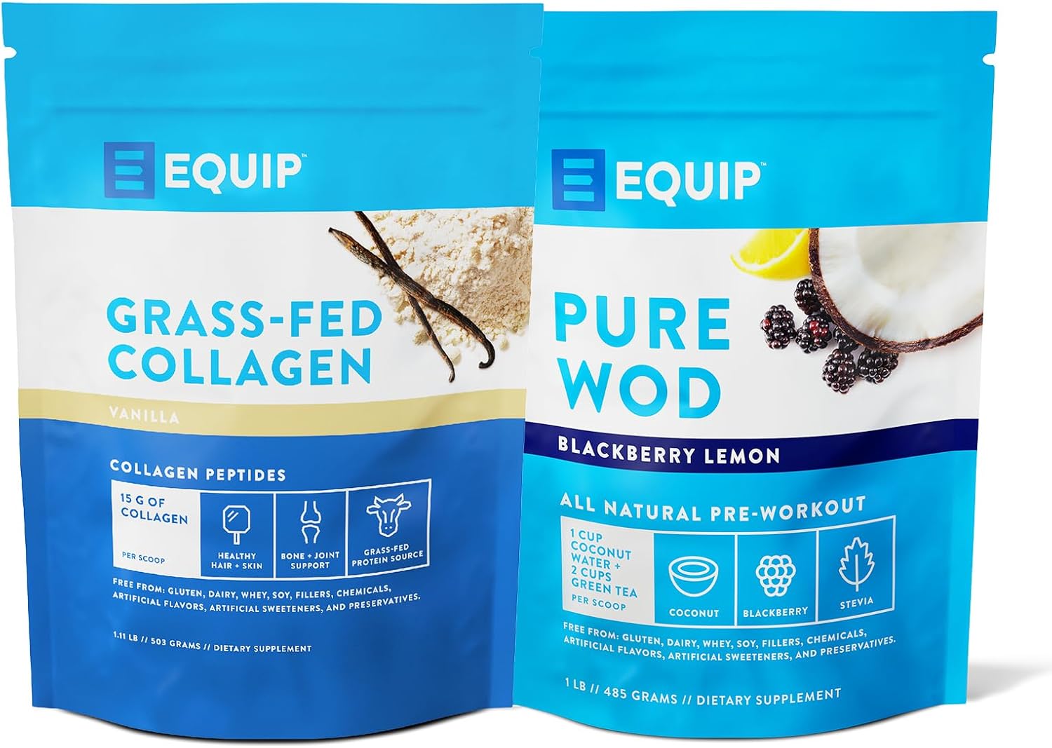 Equip Foods Collagen Powder Vanilla & Purewod Natural Pre-Workout Energy Powder