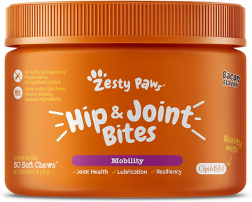 Zesty Paws Mobility Bites Dog Joint Supplement - Hip and Joint Chews for Dogs - Pet Products with Glucosamine, Chondroitin, & MSM + Vitamins C and E for Dog Joint Relief - Bacon – 50 Count