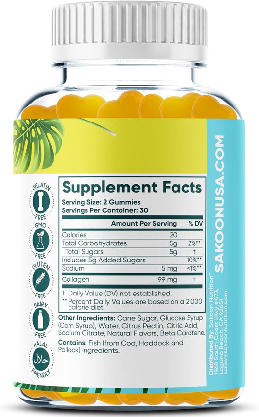 Sakoon Nutrition Halal Collagen Gummies For Women And Men - Anti Aging, Hair Growth, Skin Care & Strong Nails Protein Collagen Supplements - Non-Gmo, Gluten Free - Made In Usa