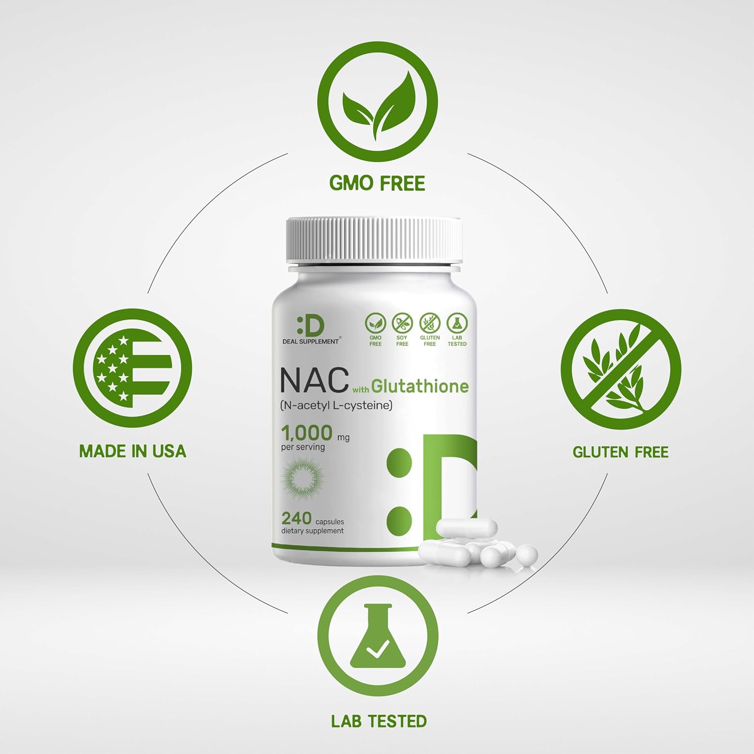 NAC Supplement (N-Acetyl Cysteine) 1,000*mg Per Serving with Reduced Glutathione, 240*Capsules : Health & Household