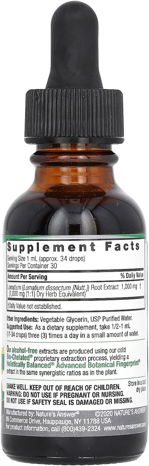 Nature’s Answer Lomatium Root Extract Lomatium Dissectum - Natural Herbal Supplement - Gluten Alcohol-Free - Ideal for Immunity Overall Health Wellbeing – 500mg (1 FL Oz) : Health & Household