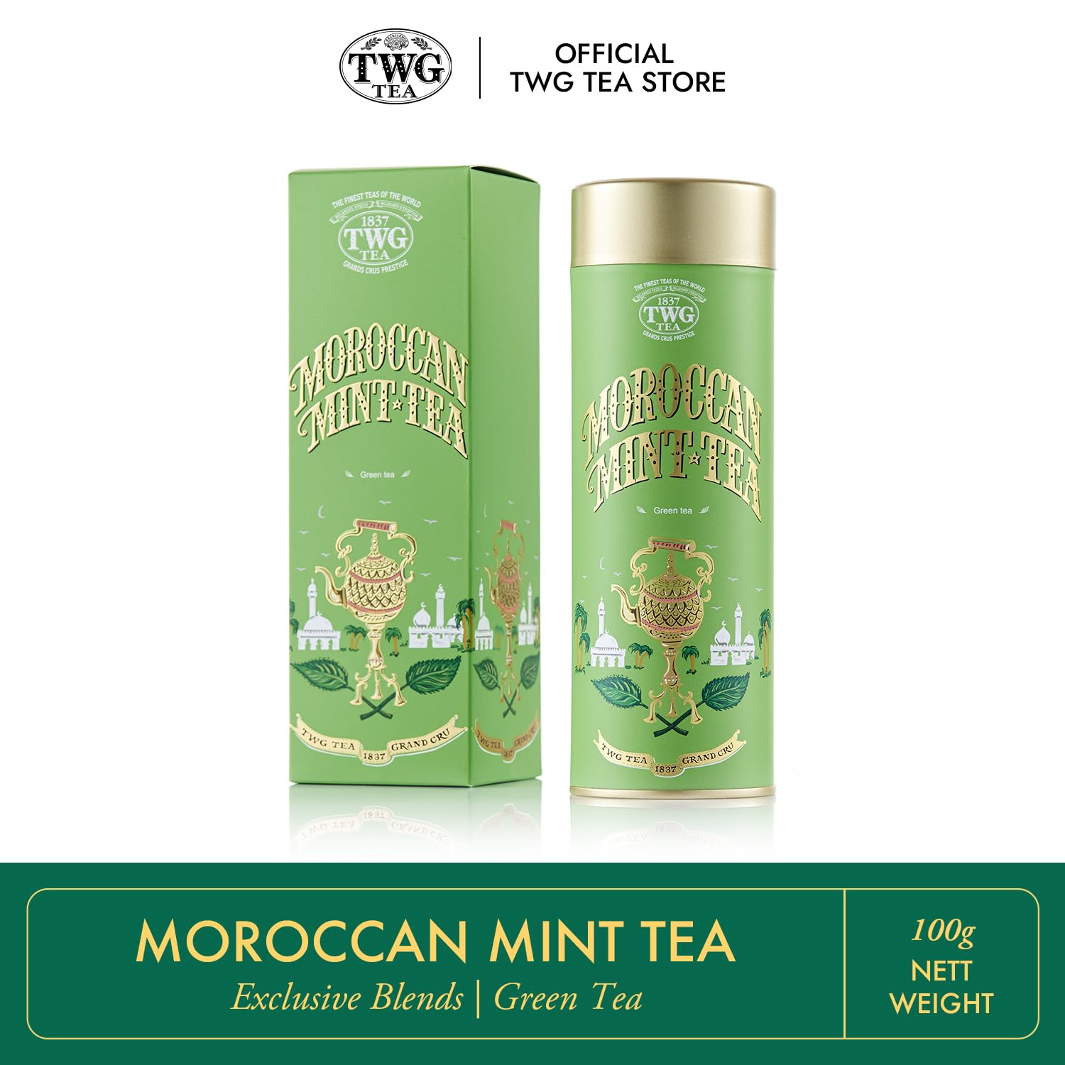 Twg Tea | Moroccan Mint Tea | Green Tea | Spearmint Leaves | Haute Couture Tin, 100G | Gift Set