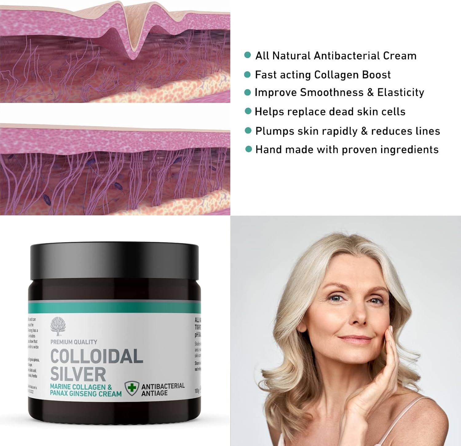 Nature's Greatest Secret All Natural Premium Quality Colloidal Silver Marine Collagen and Panax Ginseng Antiaging Cream 100g : Amazon.co.uk: Health & Personal Care