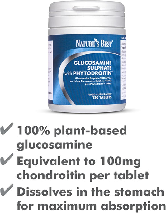 Glucosamine & Chondroitin (Phytodroitintm) | Premium Grade | 100% Plant-Based | 120 Tablets | High Strength Glucosamine | Pure Grade | Easy To Swallow And Taste Free | Made In The Uk
