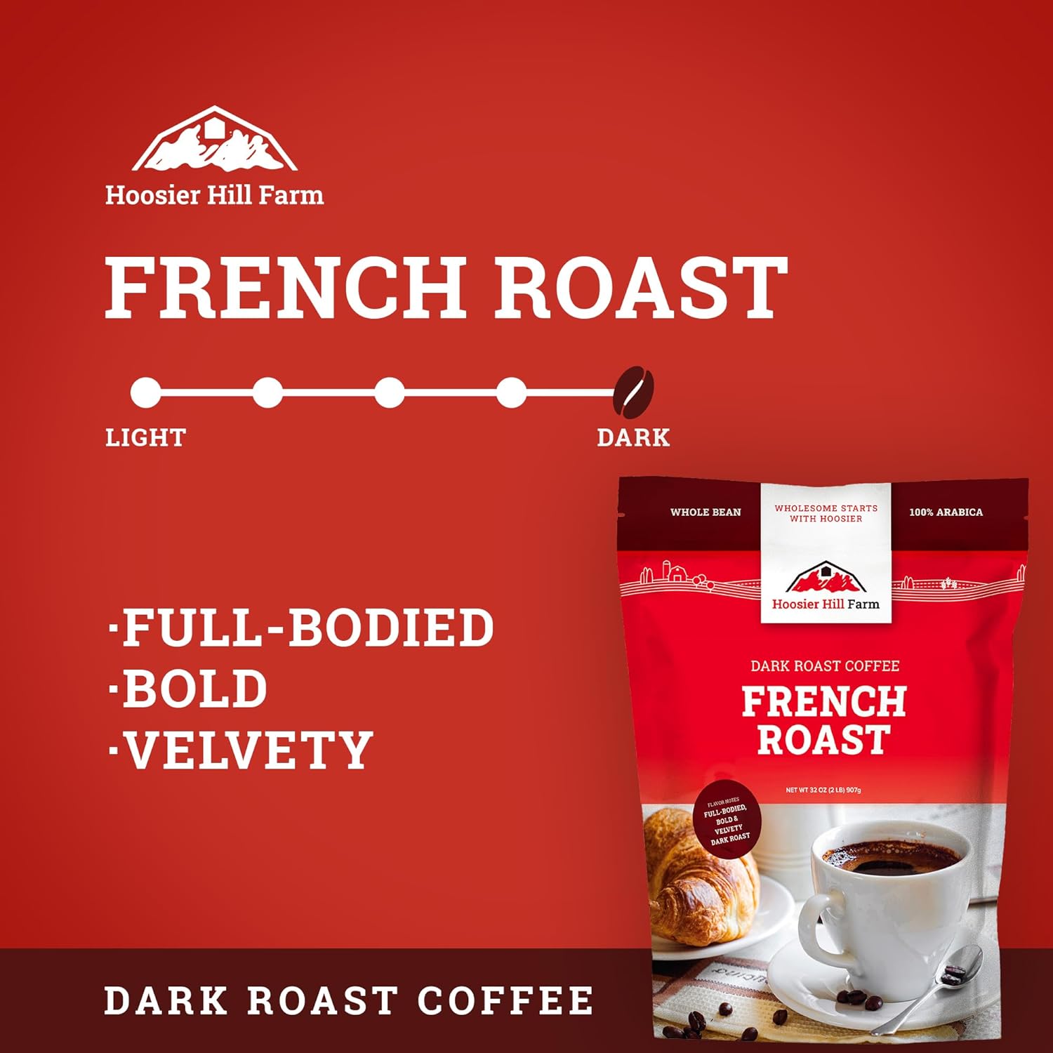 Hoosier Hill Farm French Roast Whole Bean Coffee, Dark Roast, 32oz (2LB), Resealable Bag : Grocery & Gourmet Food