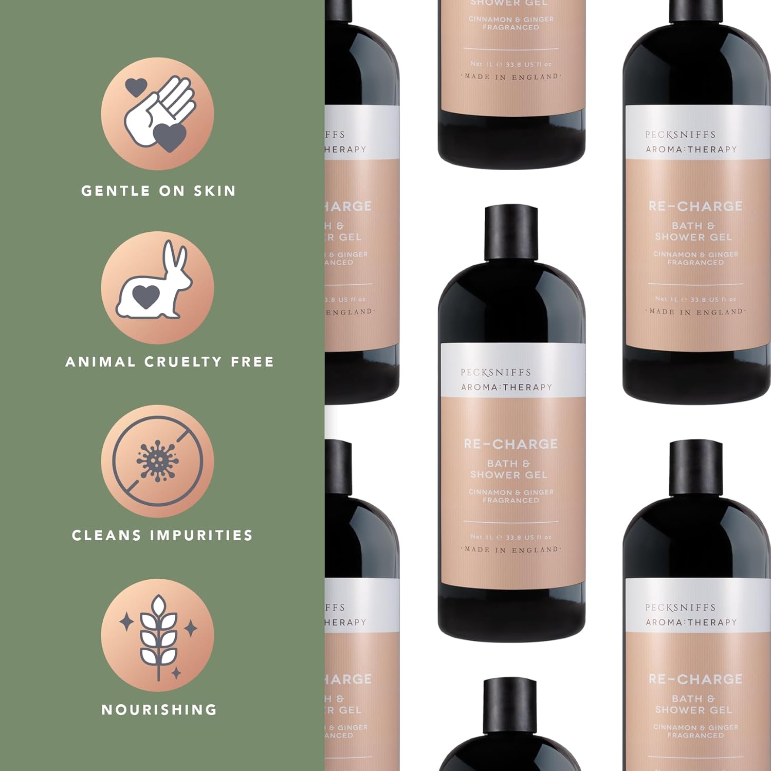 Pecksniff'S Aroma:Therapy Re-Charge Shower Gel – Luxurious Moisturizing Bath & Body Cleanser, 1000 Ml/33.8 Fl Oz Bottle : Beauty & Personal Care