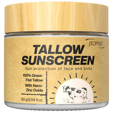 Beef Tallow Sunscreen: Tallow With Zinc Oxide & Beeswax - Natural Moisturizing Protection For Dry Sensitive Skin & All Ages, Non-Greasy Formula 60G