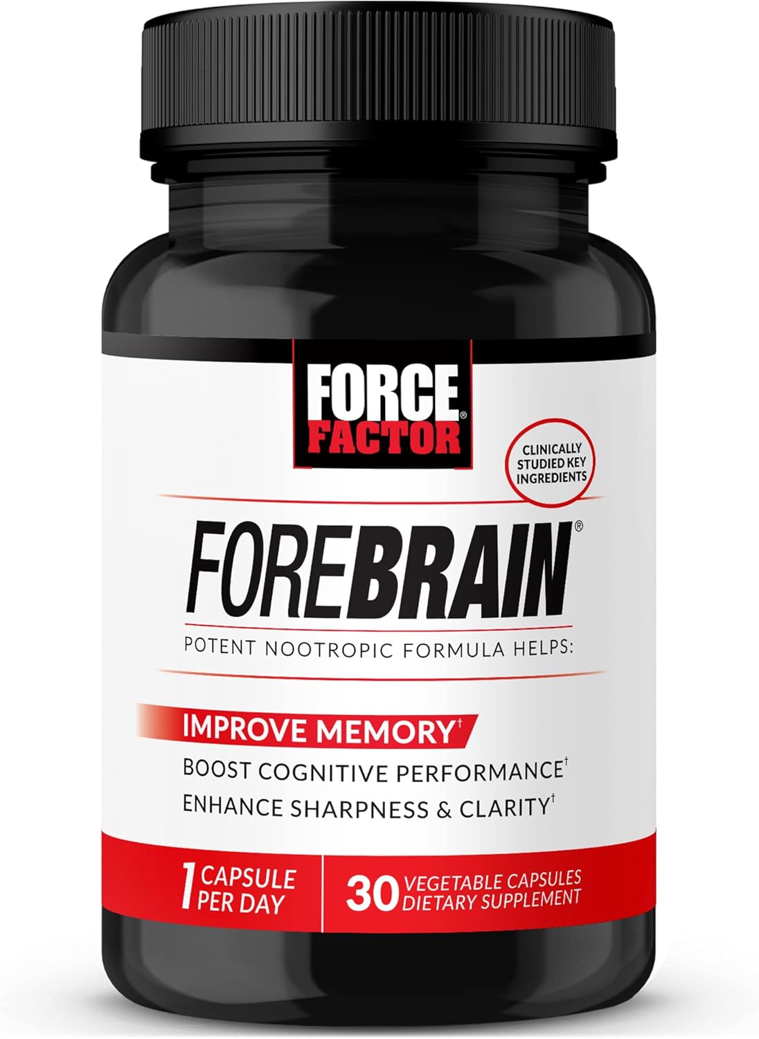 Force Factor Forebrain Nootropic Brain Supplement To Improve Memory, Boost Focus, Increase Mental Energy, And Support Brain Health With Caffeine, Bacopa, And Huperzine A, 30 Capsules