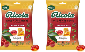 Ricola Cherry Honey Herbal Family Size Bag | Cough Suppressant Throat Drops | Naturally Soothing Long-Lasting Relief - 45 Count (Pack of 2)