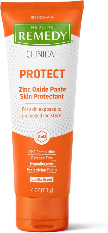 Medline Remedy Clinical Zinc Oxide Paste Skin Protectant, 144 Packets (0.13 fl oz), Vanilla Scent, Diaper Rash Cream, Incontinence Care, Wetness Protection, Paraben Free, Adults, Children