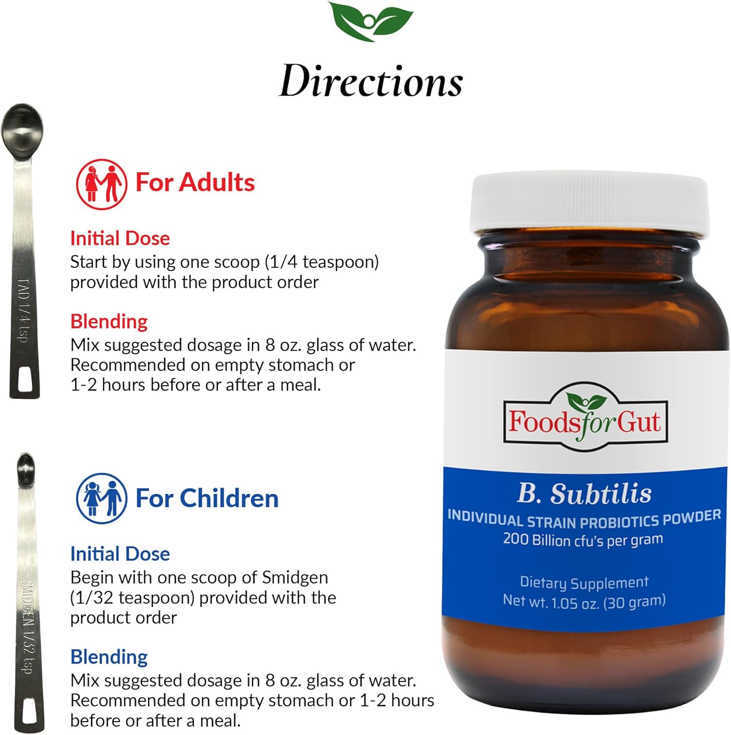 Foods For Gut Bacillus Subtilis Probiotic Powder 200 Billion Cfu'S | No Additives | Digestive & Immune Support | High Potency | B. Subtilis | 30 Gram (1.05 Oz) : Health & Household