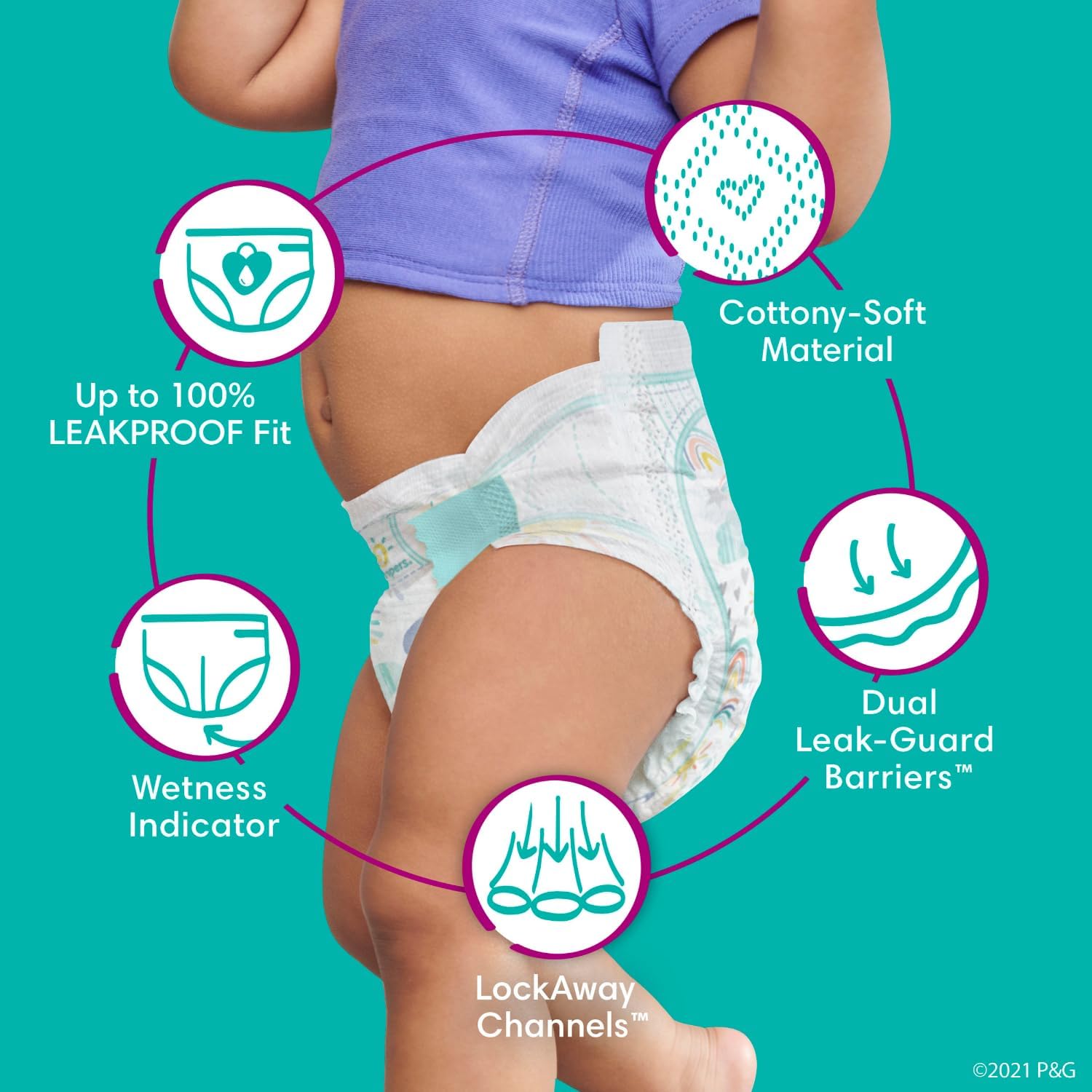 Pampers Pull On Cruisers 360° Fit Disposable Baby Diapers Size 7, 2 Months Supply (2 x 88 Count) with Sensitive Water Based Baby Wipes 12X Multi Pack Pop-Top and Refill (1008 Count) : Baby