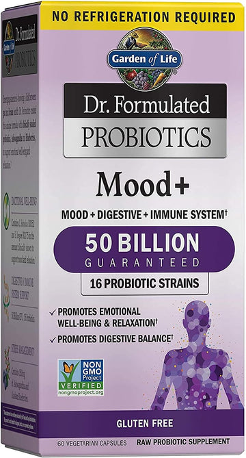 Garden Of Life Dr. Formulated Probiotics Mood+ Acidophilus Probiotic Supplement - Promotes Relaxation And Digestive Balance - Ashwagandha For Stress Management - Non Gmo, Gluten Free - 60 Veggie Caps