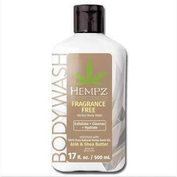 Hempz Body Wash - Fragrance Free - Hydrating For Sensitive Skin, Scented, Exfoliating With Shea Butter, Pure Hemp Seed Oil, And Algae For Sensitive Skin - 17 Fl Oz