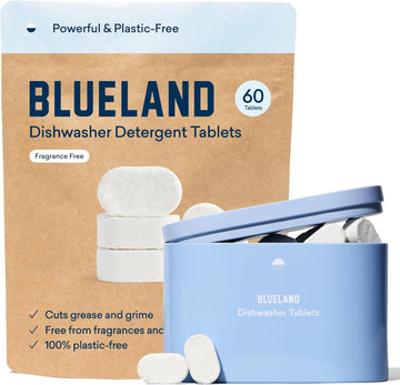 BLUELAND Dishwasher Detergent Tablet Starter Set - Plastic-Free & Eco Friendly Alternative to Liquid Pods or Sheets - Natural, Sustainable - 60 Washes
