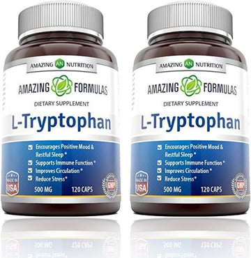 Amazing Formulas L-Tryptophan 500 Mg Capsules Supplement | Non-GMO | Gluten Free | Made in USA (120 Count | 2 Pack)