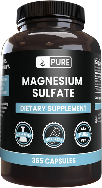 Pure Original Ingredients Magnesium Sulfate (365 Capsules) No Rice Fillers, Always Pure, Lab Verified