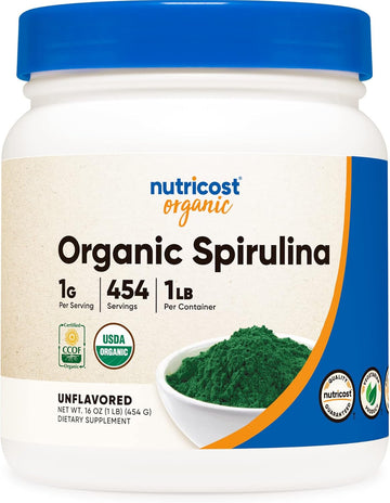 Nutricost Organic Spirulina Powder 454 Grams, 1Lb - Pure, Certified Organic Spirulina