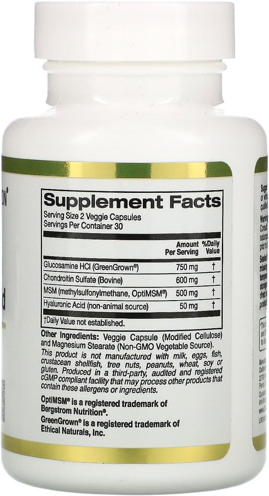 California Gold Nutrition Glucosamine Chondroitin, Msm Plus Hyaluronic Acid, 60 Veggie Capsules