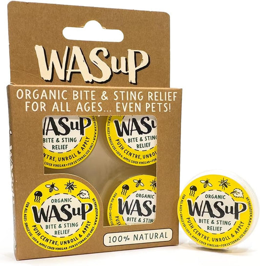 Wasup Organic Bite And Sting Relief Wipes For All Ages - Suitable For Kids - Compact On-The-Go Solution - Instant Relief For Most Stings, Bites, Nettles, Jellyfish