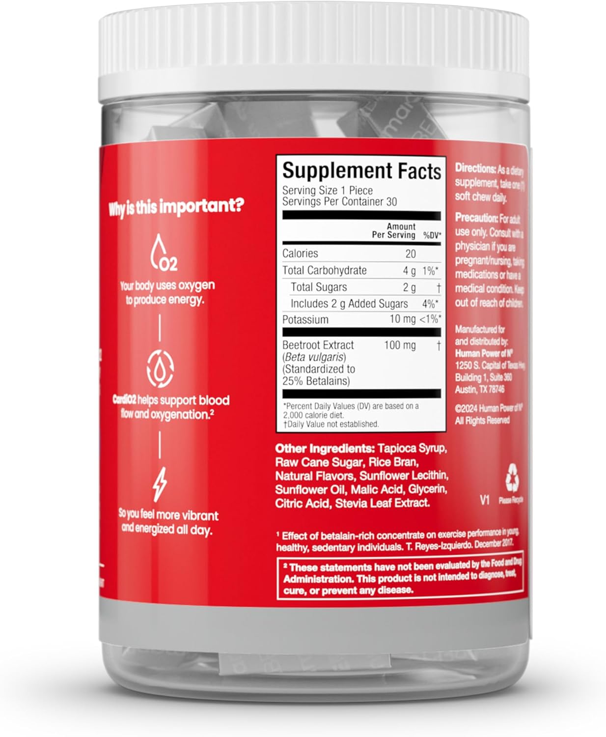 Humann Superbeets Cardio2 Beet Energy Chews - Betalains Compound To Support Heart Health & Blood Flow - Plant Based - No Caffeine Or Stimulants - Grape Cherry Flavor - 30 Servings : Health & Household