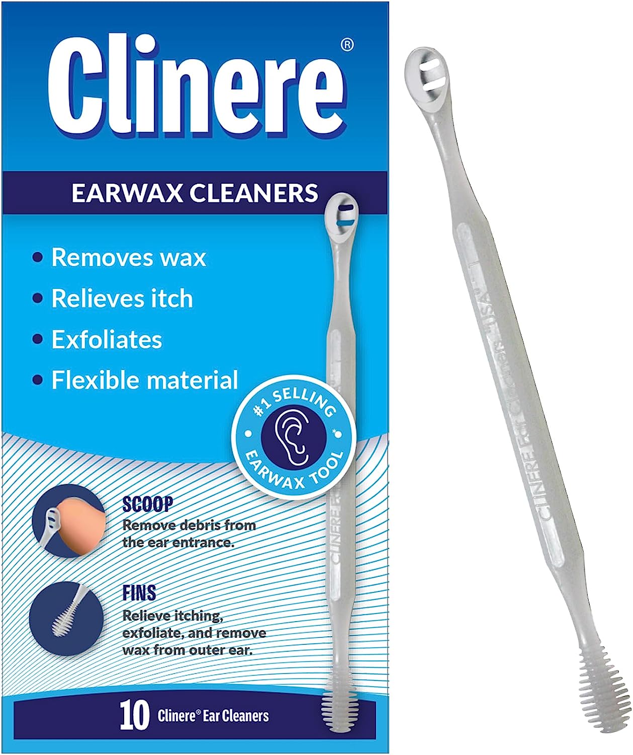 Clinere? Ear Cleaners, 10 Count Earwax Remover Tool Safely and Gently Cleaning Ear Canal at Home, Ear Wax Cleaner Tool, Itch Relief, Ear Wax Buildup, Works Instantly, Exfolimates, Earwax Cleaners