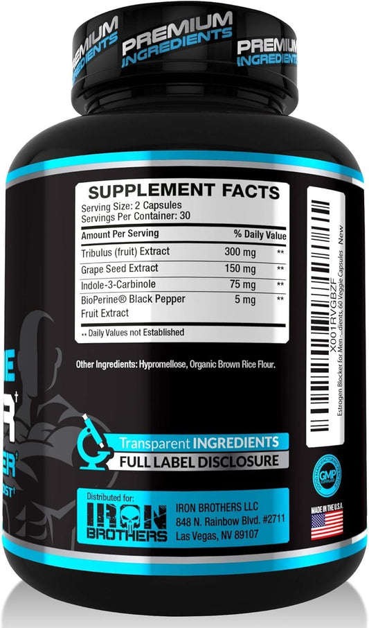 Test Booster For Men With Estrogen Blocker - Anti-Estrogen Dietary Supplement - Natural Aromatase Inhibitor - Increase Libido & Strength 60 Capsules - Muscle Growth - Weight Loss (2 Bottles)