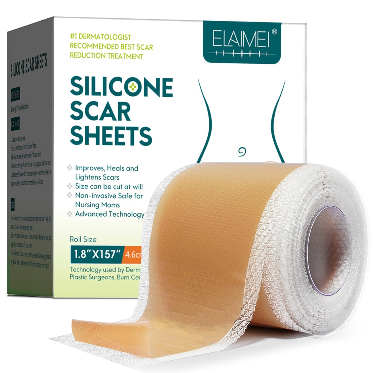 Silicone Scar Sheets(1.8” X 157”Inch- 4M), Scar Tape, Scar Strips, Medical Grade, Scar Remover, C-Section, Surgery, Keloid, Tummy Tuck, Scar Patch