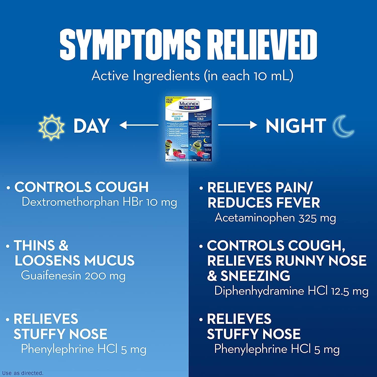 Cold & Cough, Mucinex Children's Multi-Symptom Day/Night Liquid, Very Berry, 4 Fl Oz (Pack of 2) : Health & Household