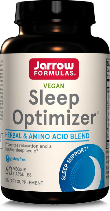 Jarrow Formulas Sleep Optimizer - 60 Veggie Caps - Promotes Healthy Sleep Cycle & Relaxation - Includes Pharmagaba, Hops Ower, Valerian, Melatonin & L-Tryptophan - 30 Servings, 60 Count (Pack Of 1)