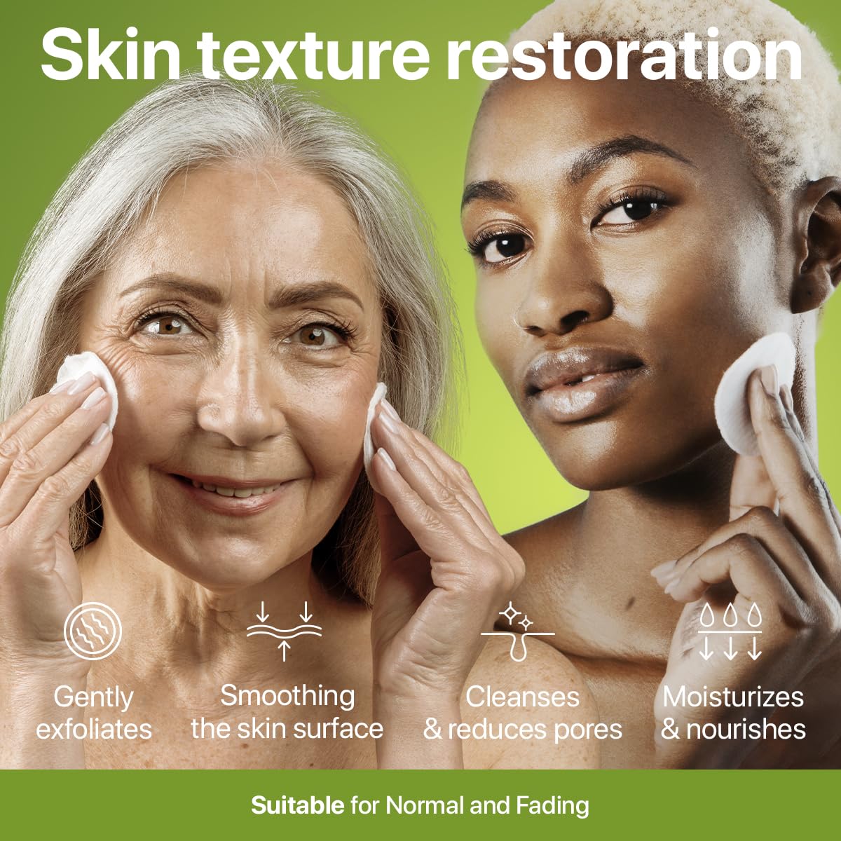 Glycolic Acid Resurfacing Pads 10% for Face and Body - Exfoliating Facial Peel - Vitamins B5 C E, Green Tea - Glycolic Acid Face Wash – 60 Pre-Moistened Cotton Pads for Face Cleansing and Peeling : Beauty & Personal Care